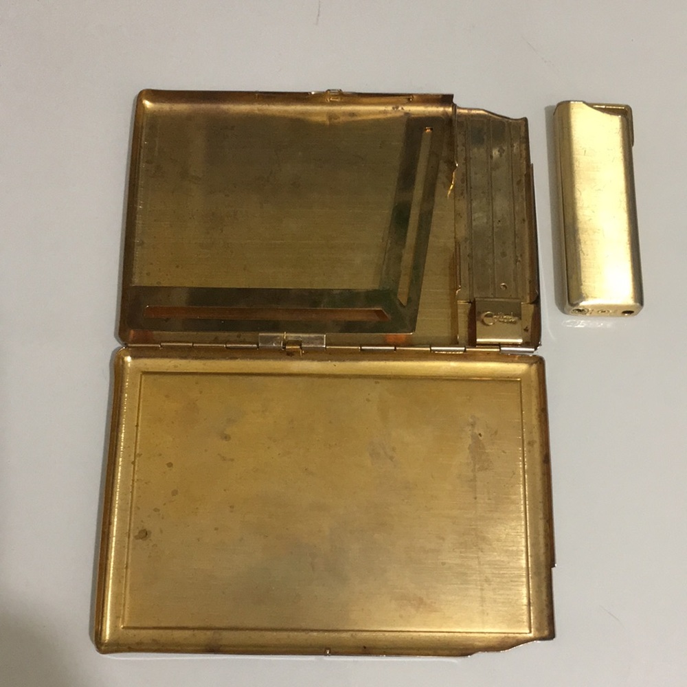 Colibri Lighter and Cigarette Case, Gold Tone w Mother of Pearl Setting, VTG - Picture 9 of 16